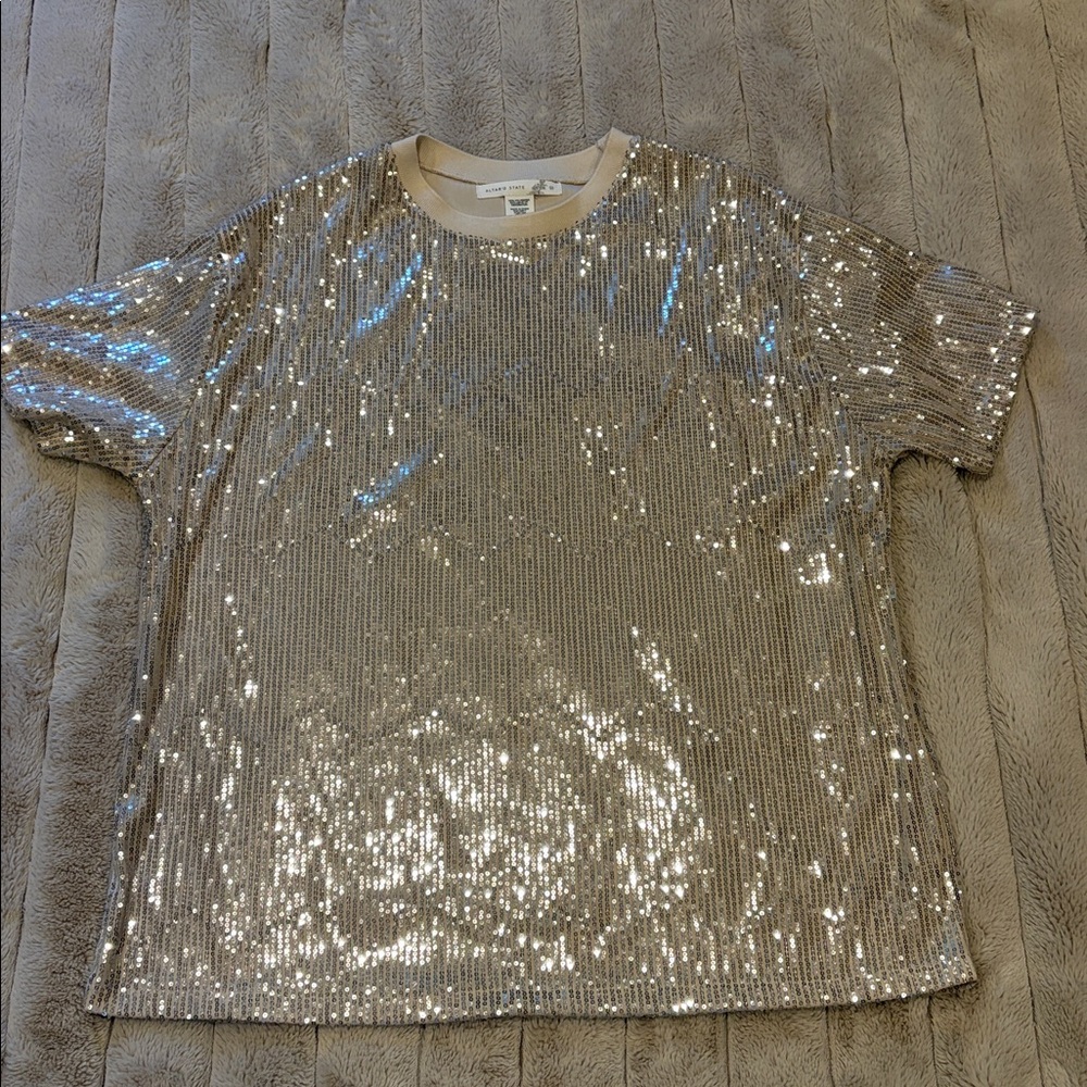 Altar'd State Silver Sequin Short Sleeve Tee